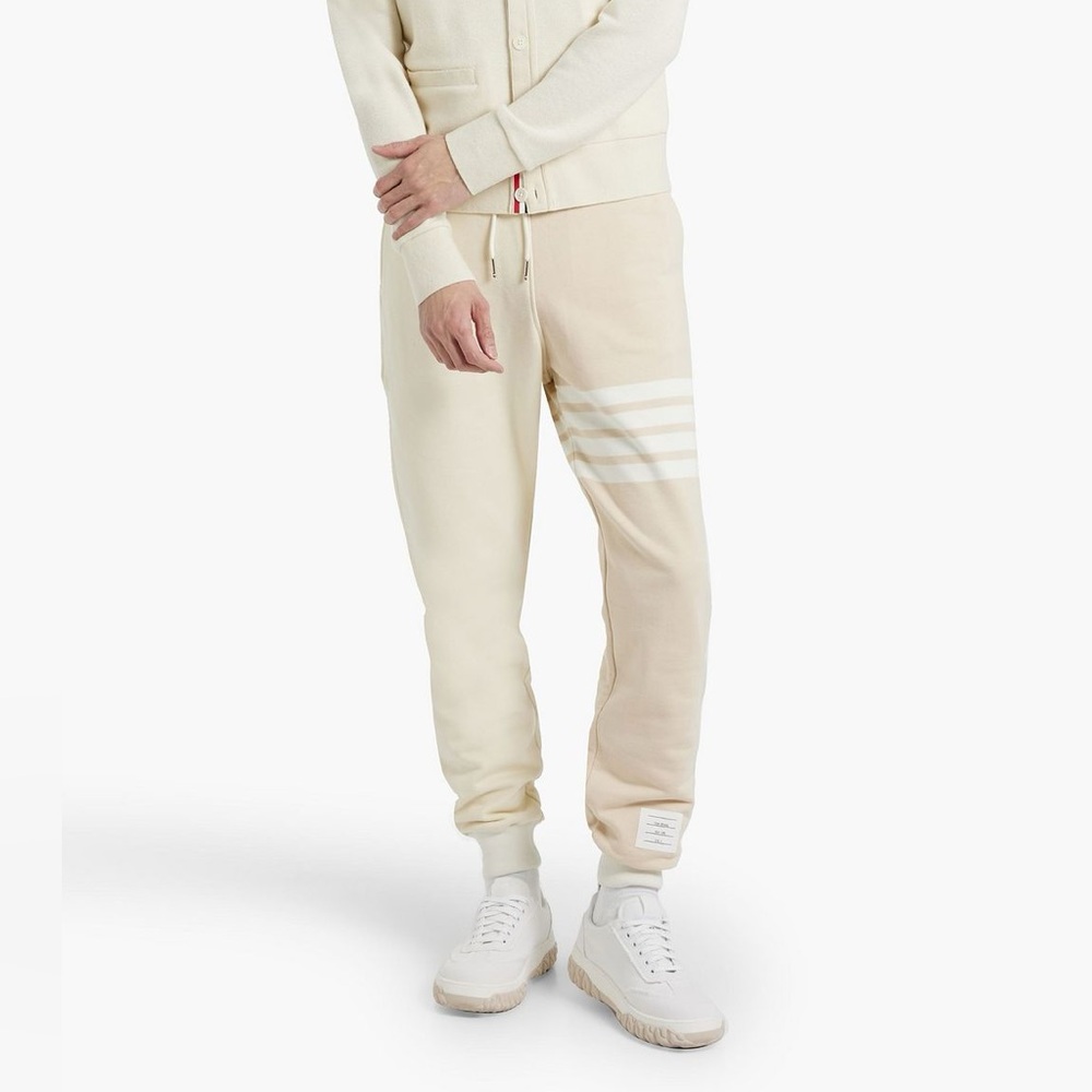 Thom Browne Cream & Beige Sweatpants with White Stripe Detail